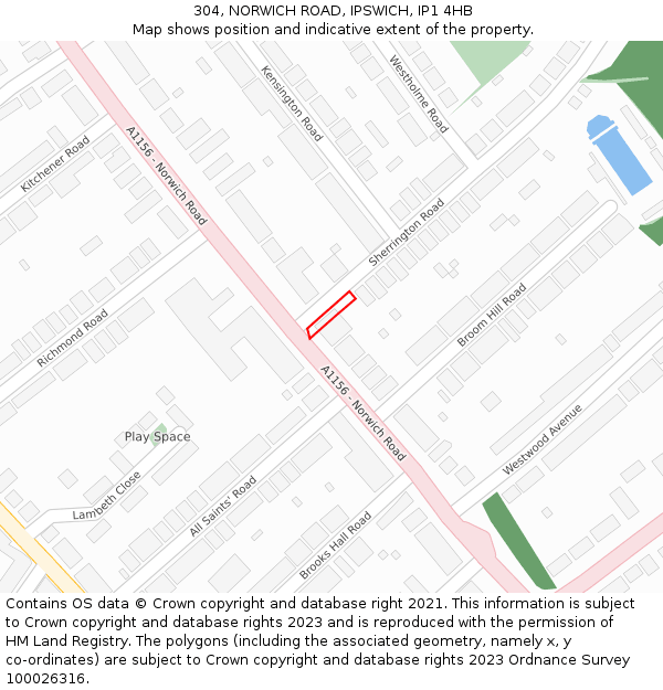 304, NORWICH ROAD, IPSWICH, IP1 4HB: Location map and indicative extent of plot