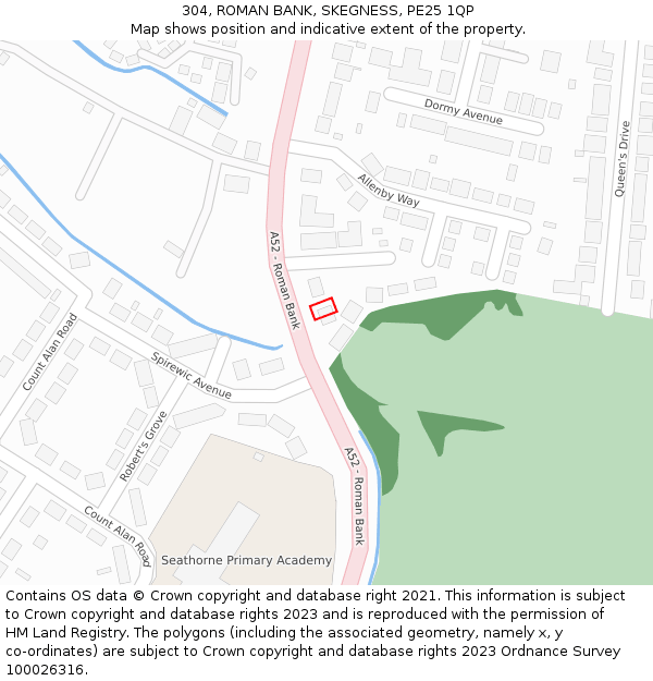 304, ROMAN BANK, SKEGNESS, PE25 1QP: Location map and indicative extent of plot