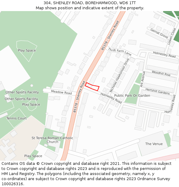 304, SHENLEY ROAD, BOREHAMWOOD, WD6 1TT: Location map and indicative extent of plot