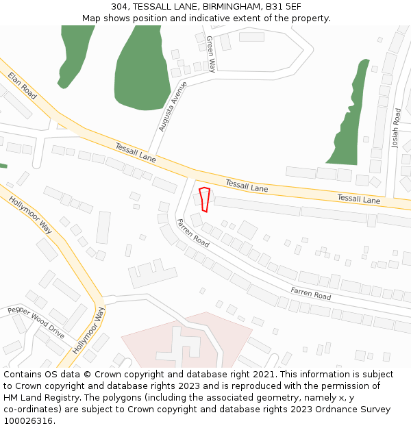 304, TESSALL LANE, BIRMINGHAM, B31 5EF: Location map and indicative extent of plot