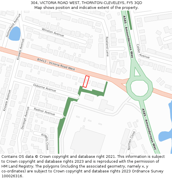 304, VICTORIA ROAD WEST, THORNTON-CLEVELEYS, FY5 3QD: Location map and indicative extent of plot