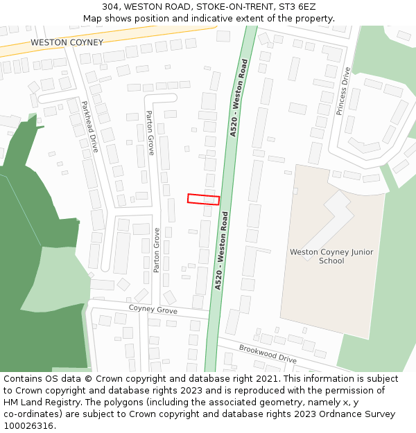 304, WESTON ROAD, STOKE-ON-TRENT, ST3 6EZ: Location map and indicative extent of plot