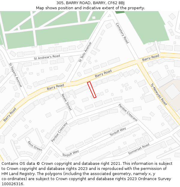 305, BARRY ROAD, BARRY, CF62 8BJ: Location map and indicative extent of plot