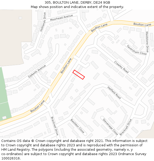 305, BOULTON LANE, DERBY, DE24 9GB: Location map and indicative extent of plot