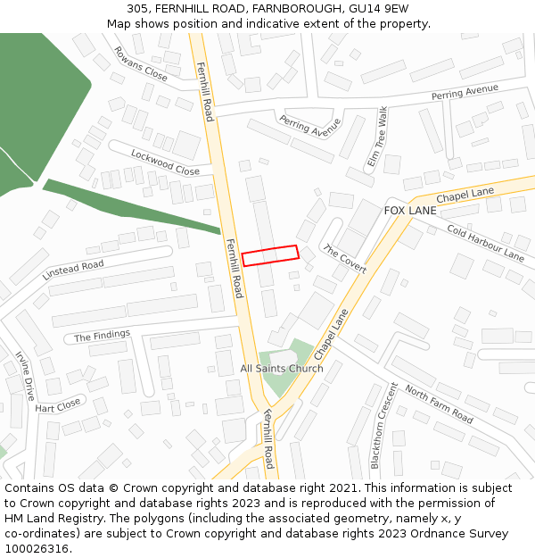 305, FERNHILL ROAD, FARNBOROUGH, GU14 9EW: Location map and indicative extent of plot