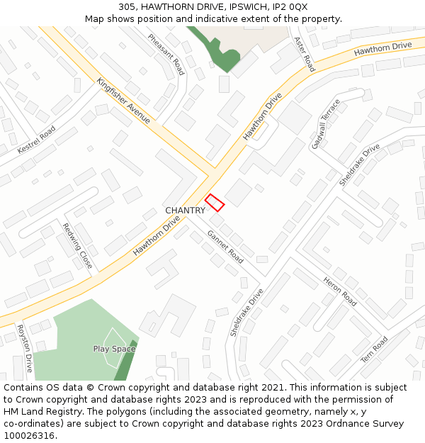 305, HAWTHORN DRIVE, IPSWICH, IP2 0QX: Location map and indicative extent of plot