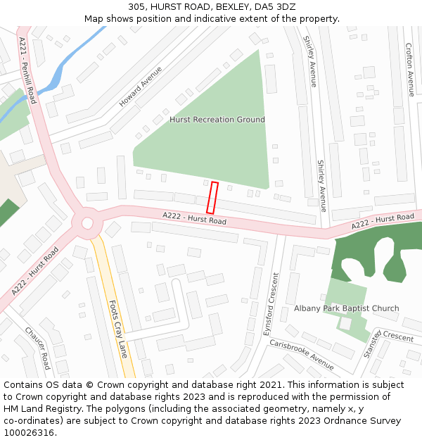 305, HURST ROAD, BEXLEY, DA5 3DZ: Location map and indicative extent of plot