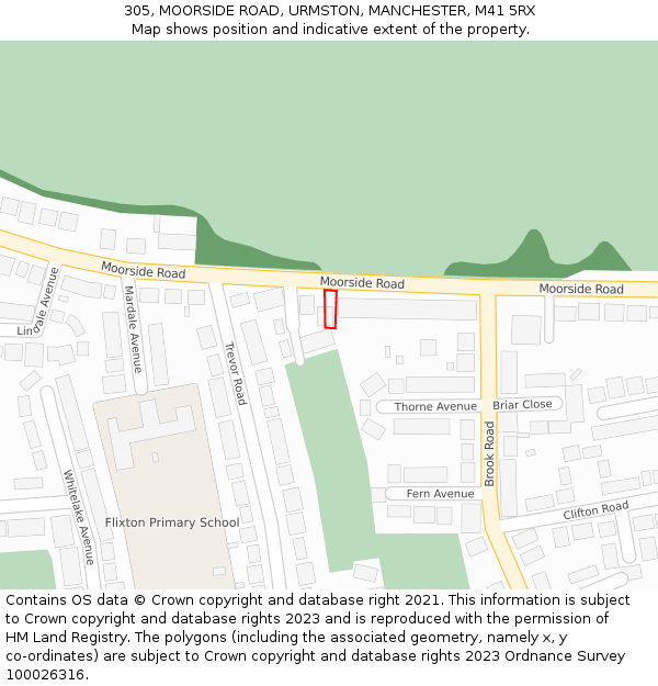 305, MOORSIDE ROAD, URMSTON, MANCHESTER, M41 5RX: Location map and indicative extent of plot