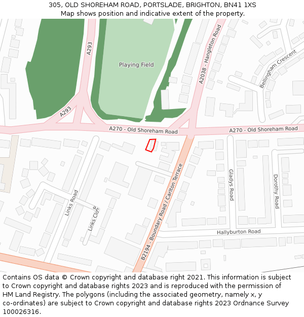 305, OLD SHOREHAM ROAD, PORTSLADE, BRIGHTON, BN41 1XS: Location map and indicative extent of plot