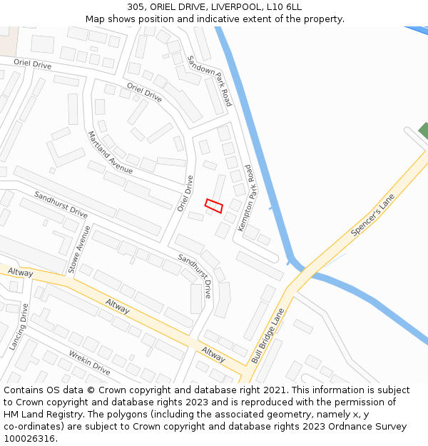 305, ORIEL DRIVE, LIVERPOOL, L10 6LL: Location map and indicative extent of plot