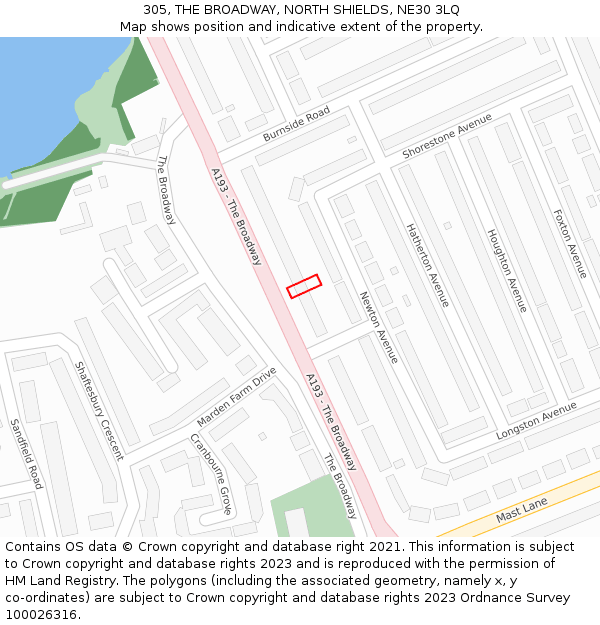 305, THE BROADWAY, NORTH SHIELDS, NE30 3LQ: Location map and indicative extent of plot