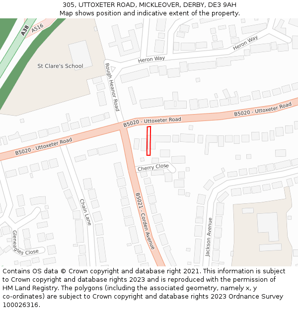 305, UTTOXETER ROAD, MICKLEOVER, DERBY, DE3 9AH: Location map and indicative extent of plot