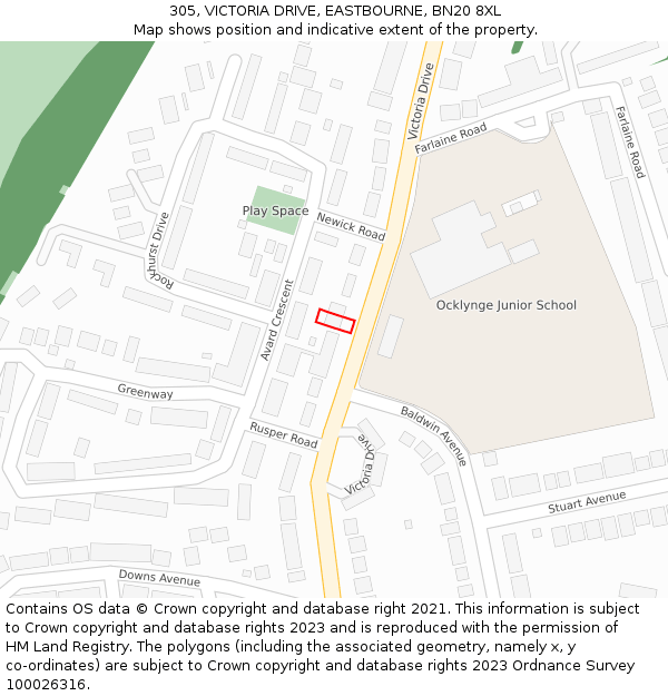 305, VICTORIA DRIVE, EASTBOURNE, BN20 8XL: Location map and indicative extent of plot