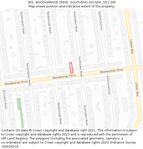 305, WOODGRANGE DRIVE, SOUTHEND-ON-SEA, SS1 2XP: Location map and indicative extent of plot
