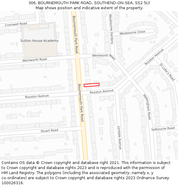 306, BOURNEMOUTH PARK ROAD, SOUTHEND-ON-SEA, SS2 5LY: Location map and indicative extent of plot