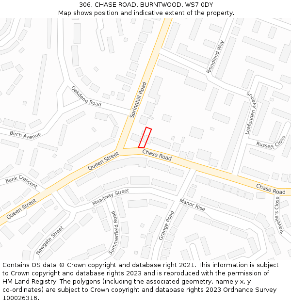 306, CHASE ROAD, BURNTWOOD, WS7 0DY: Location map and indicative extent of plot