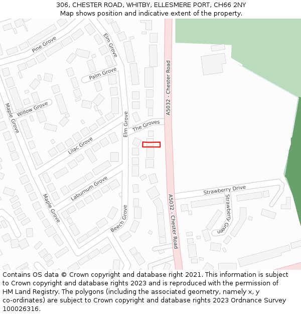 306, CHESTER ROAD, WHITBY, ELLESMERE PORT, CH66 2NY: Location map and indicative extent of plot