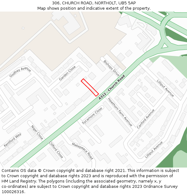 306, CHURCH ROAD, NORTHOLT, UB5 5AP: Location map and indicative extent of plot