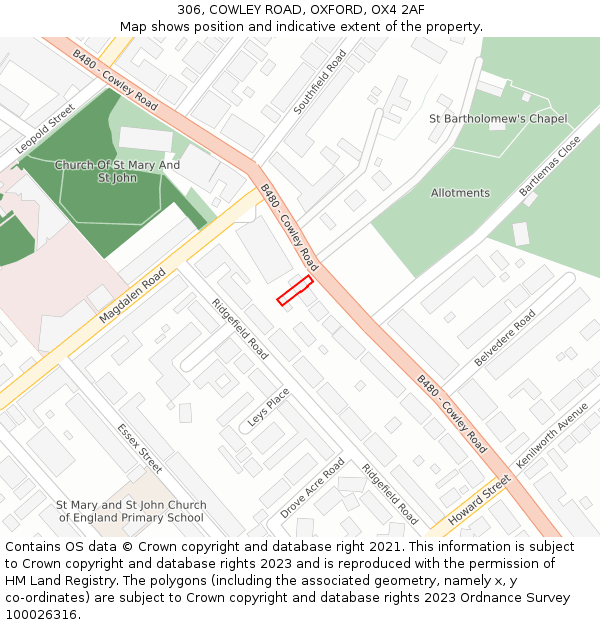 306, COWLEY ROAD, OXFORD, OX4 2AF: Location map and indicative extent of plot