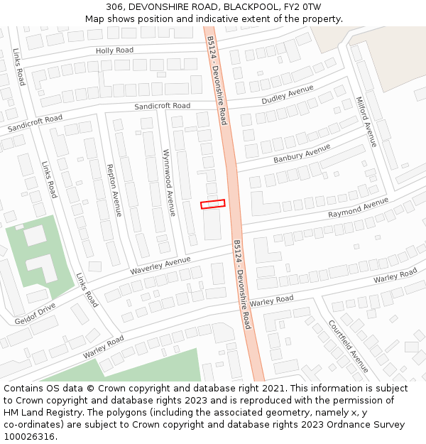 306, DEVONSHIRE ROAD, BLACKPOOL, FY2 0TW: Location map and indicative extent of plot