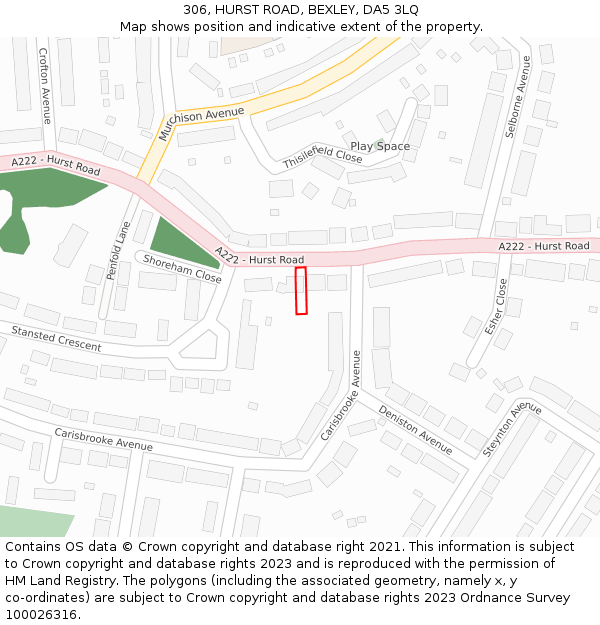 306, HURST ROAD, BEXLEY, DA5 3LQ: Location map and indicative extent of plot