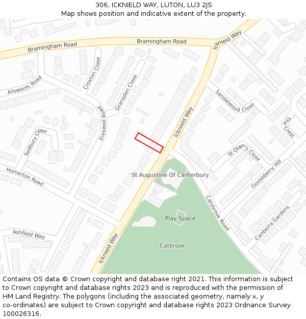 306, ICKNIELD WAY, LUTON, LU3 2JS: Location map and indicative extent of plot