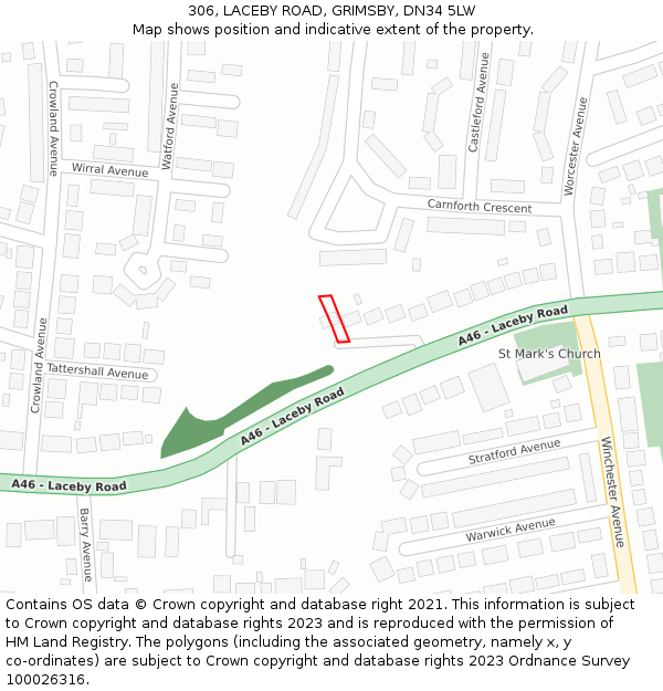 306, LACEBY ROAD, GRIMSBY, DN34 5LW: Location map and indicative extent of plot