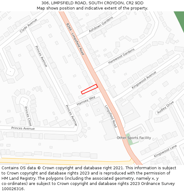 306, LIMPSFIELD ROAD, SOUTH CROYDON, CR2 9DD: Location map and indicative extent of plot
