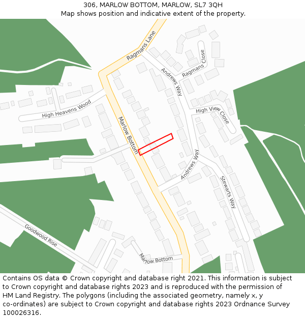 306, MARLOW BOTTOM, MARLOW, SL7 3QH: Location map and indicative extent of plot