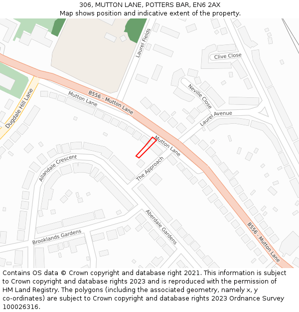 306, MUTTON LANE, POTTERS BAR, EN6 2AX: Location map and indicative extent of plot