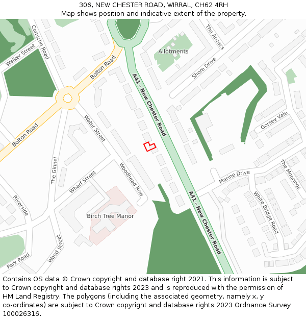 306, NEW CHESTER ROAD, WIRRAL, CH62 4RH: Location map and indicative extent of plot