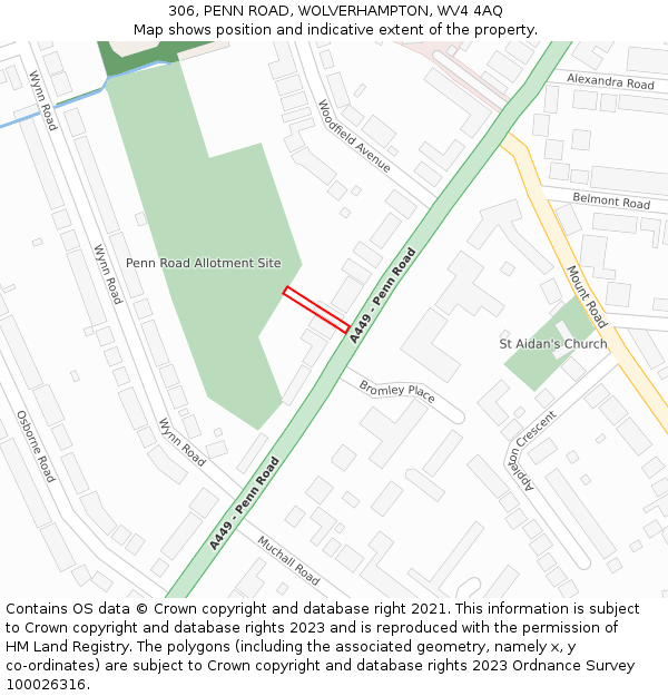 306, PENN ROAD, WOLVERHAMPTON, WV4 4AQ: Location map and indicative extent of plot