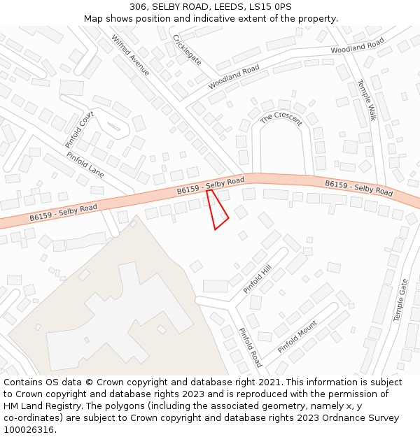 306, SELBY ROAD, LEEDS, LS15 0PS: Location map and indicative extent of plot