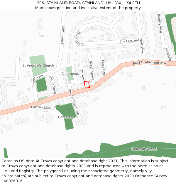 306, STAINLAND ROAD, STAINLAND, HALIFAX, HX4 9EH: Location map and indicative extent of plot