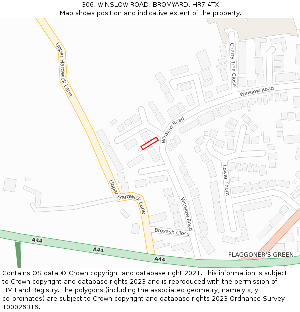 306, WINSLOW ROAD, BROMYARD, HR7 4TX: Location map and indicative extent of plot