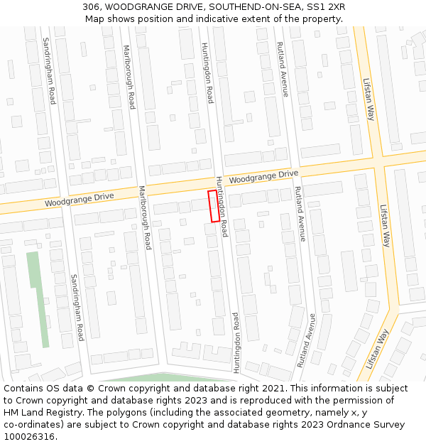 306, WOODGRANGE DRIVE, SOUTHEND-ON-SEA, SS1 2XR: Location map and indicative extent of plot