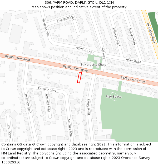 306, YARM ROAD, DARLINGTON, DL1 1XN: Location map and indicative extent of plot