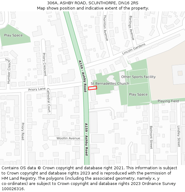 306A, ASHBY ROAD, SCUNTHORPE, DN16 2RS: Location map and indicative extent of plot