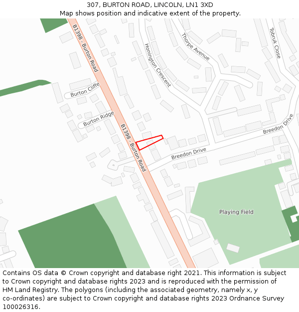 307, BURTON ROAD, LINCOLN, LN1 3XD: Location map and indicative extent of plot