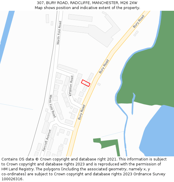 307, BURY ROAD, RADCLIFFE, MANCHESTER, M26 2XW: Location map and indicative extent of plot