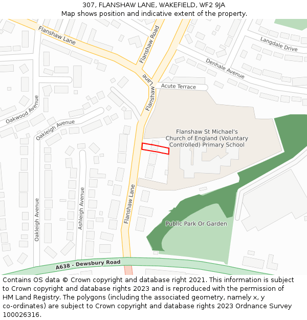 307, FLANSHAW LANE, WAKEFIELD, WF2 9JA: Location map and indicative extent of plot
