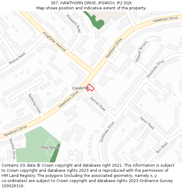 307, HAWTHORN DRIVE, IPSWICH, IP2 0QX: Location map and indicative extent of plot