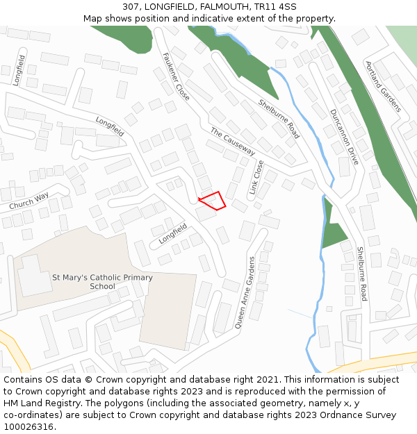 307, LONGFIELD, FALMOUTH, TR11 4SS: Location map and indicative extent of plot