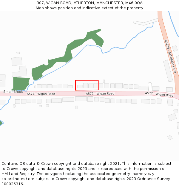 307, WIGAN ROAD, ATHERTON, MANCHESTER, M46 0QA: Location map and indicative extent of plot