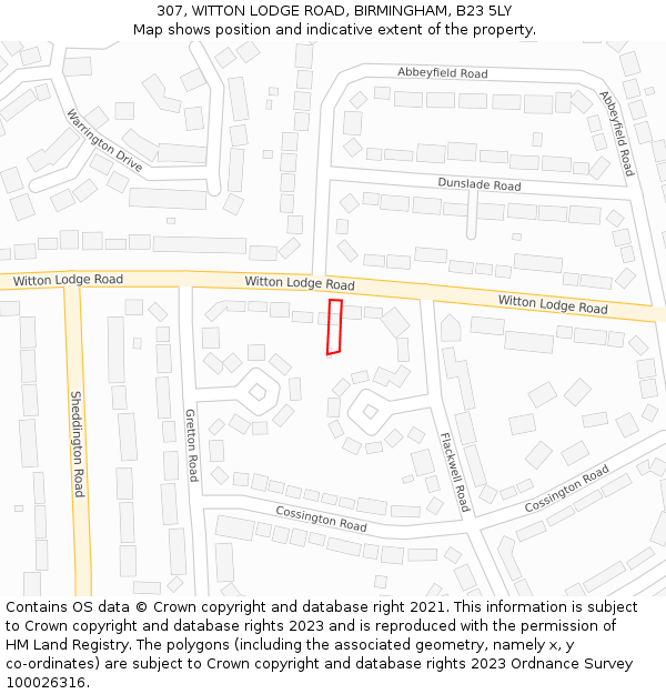 307, WITTON LODGE ROAD, BIRMINGHAM, B23 5LY: Location map and indicative extent of plot