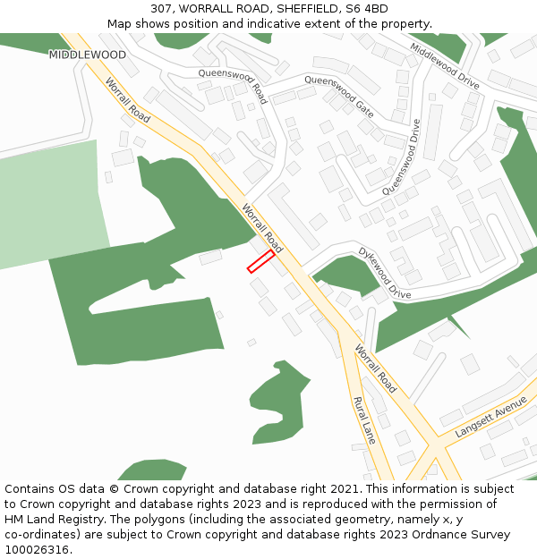 307, WORRALL ROAD, SHEFFIELD, S6 4BD: Location map and indicative extent of plot