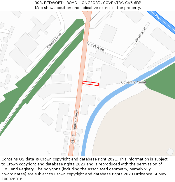 308, BEDWORTH ROAD, LONGFORD, COVENTRY, CV6 6BP: Location map and indicative extent of plot