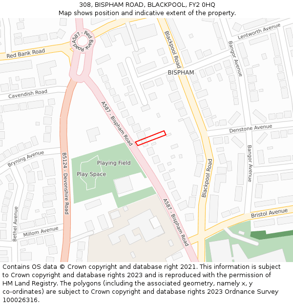 308, BISPHAM ROAD, BLACKPOOL, FY2 0HQ: Location map and indicative extent of plot