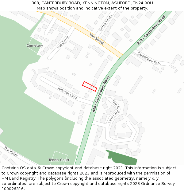 308, CANTERBURY ROAD, KENNINGTON, ASHFORD, TN24 9QU: Location map and indicative extent of plot