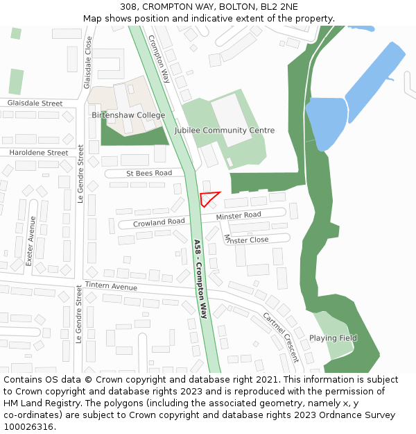 308, CROMPTON WAY, BOLTON, BL2 2NE: Location map and indicative extent of plot